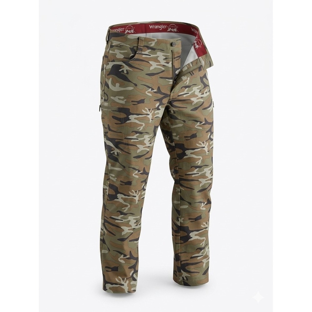 Wrangler Camo Tactical Pants 38x30 Gorpcore Hiking Utility Cargo Stretch Mossy